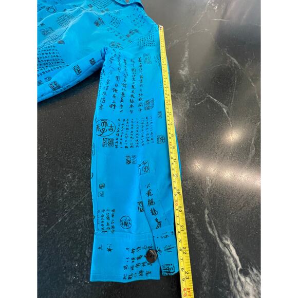 Chico's Design teal blue 100% Silk button up with Asian print 8 or Chicos 1 - Picture 12 of 12